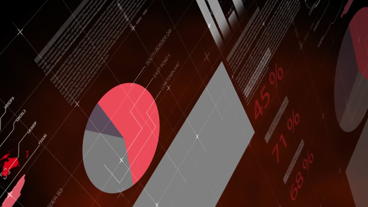Animation of statistical data processing against red background