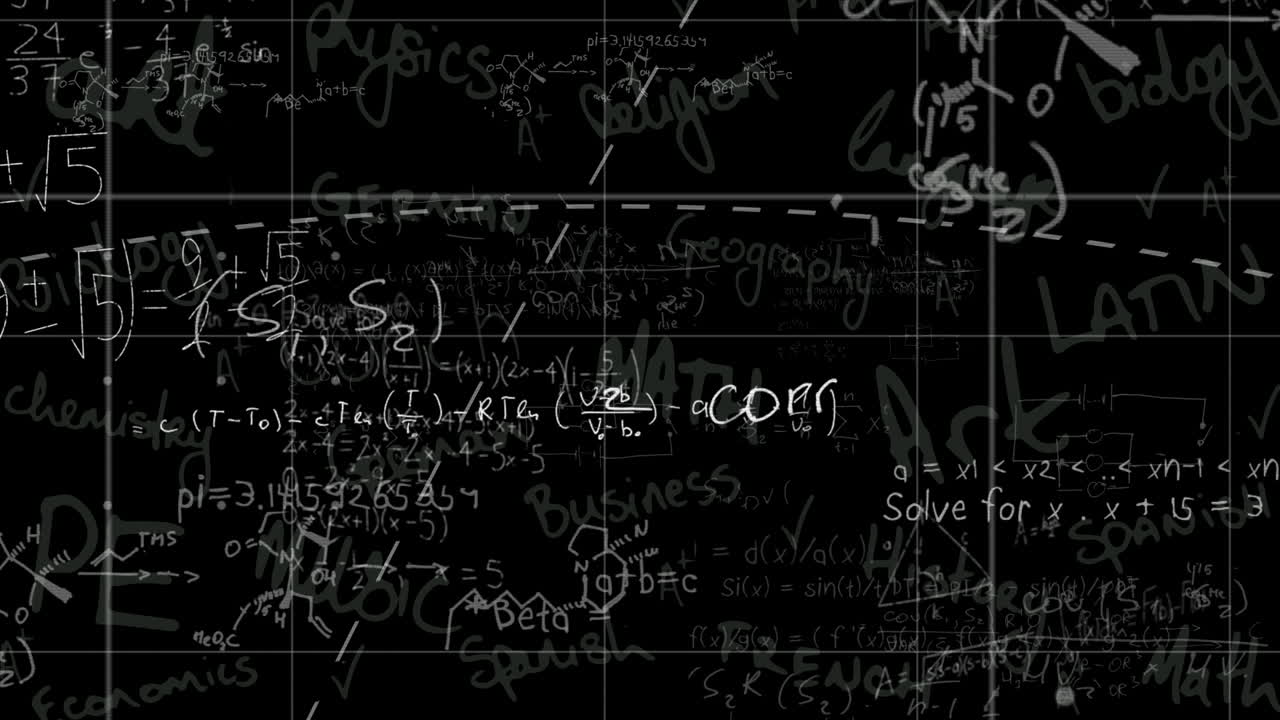 Animation of moving mathematical formulas over blackboard
