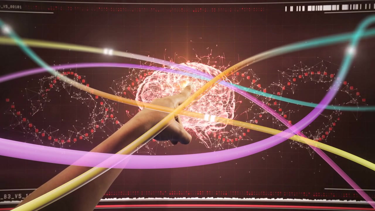 Vertical video: Adult hand tapping node, sparking and forming neural orb, creating tech network