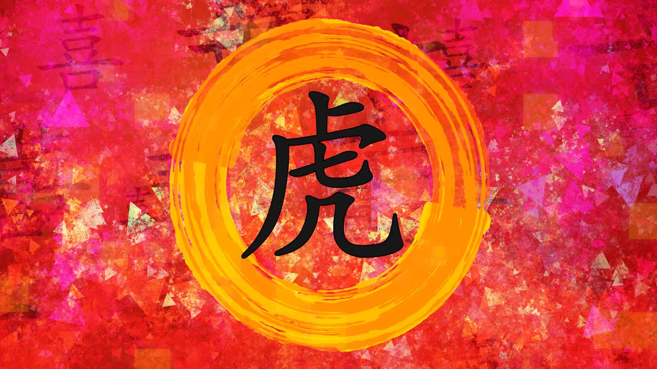tigre zodiaco chino en caligrafía china en fondo pintado
