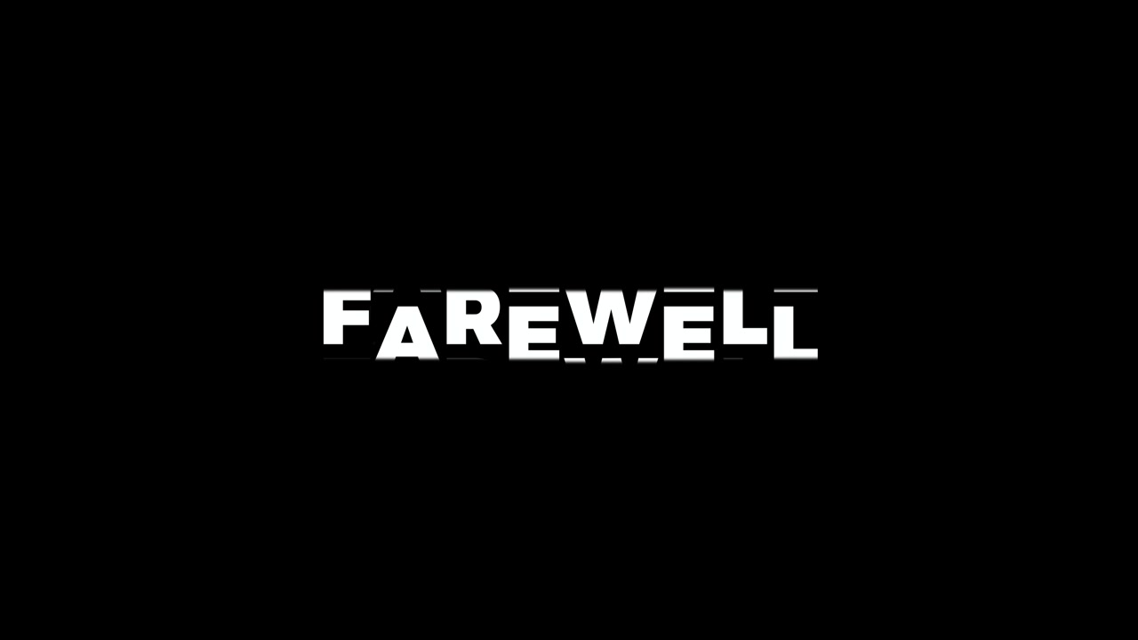 Hurtigt rullende ord-animationseffekt afslører ordet "Farvel"