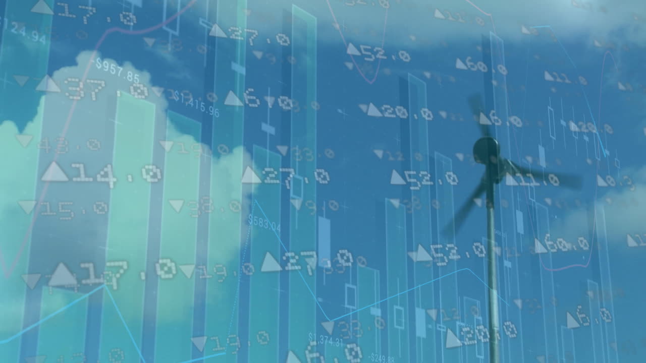 풍력 터빈을 통해 금융 데이터 처리의 애니메이션