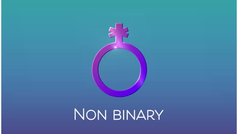 animación de un símbolo no binario púrpura con texto no binario contra un fondo azul