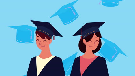 graduation animation with graduates couple