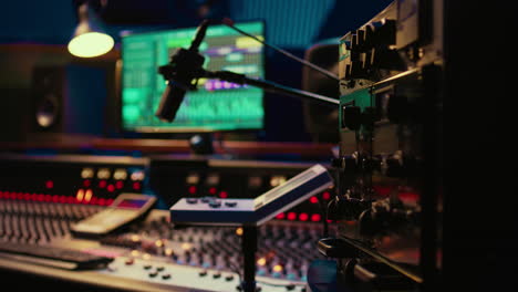 Control-room-desk-equipped-with-motorized-faders-and-amplifier