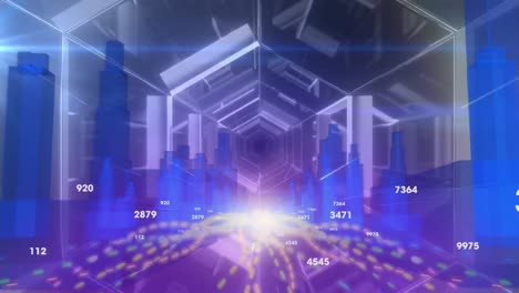 animación del procesamiento de datos sobre la ciudad y el túnel digital