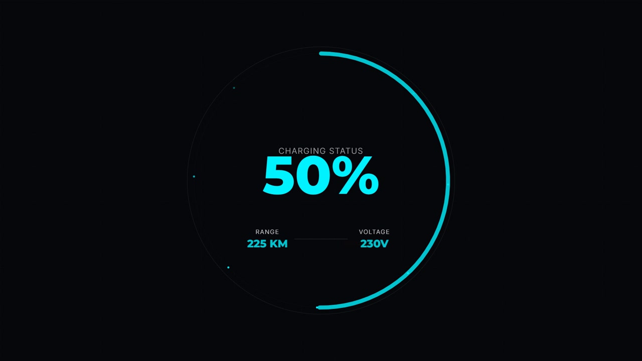 Interfaccia di stato di ricarica per veicoli elettrici con visualizzazione di percentuale e autonomia