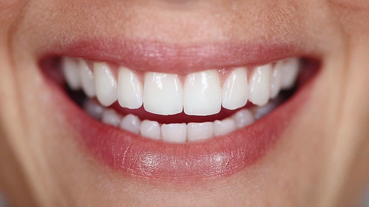 A Close-Up of a Bright and Healthy Smile Showcasing Perfectly Aligned Teeth and Sparkling White Enamel, Emphasizing Dental Care and Brightness