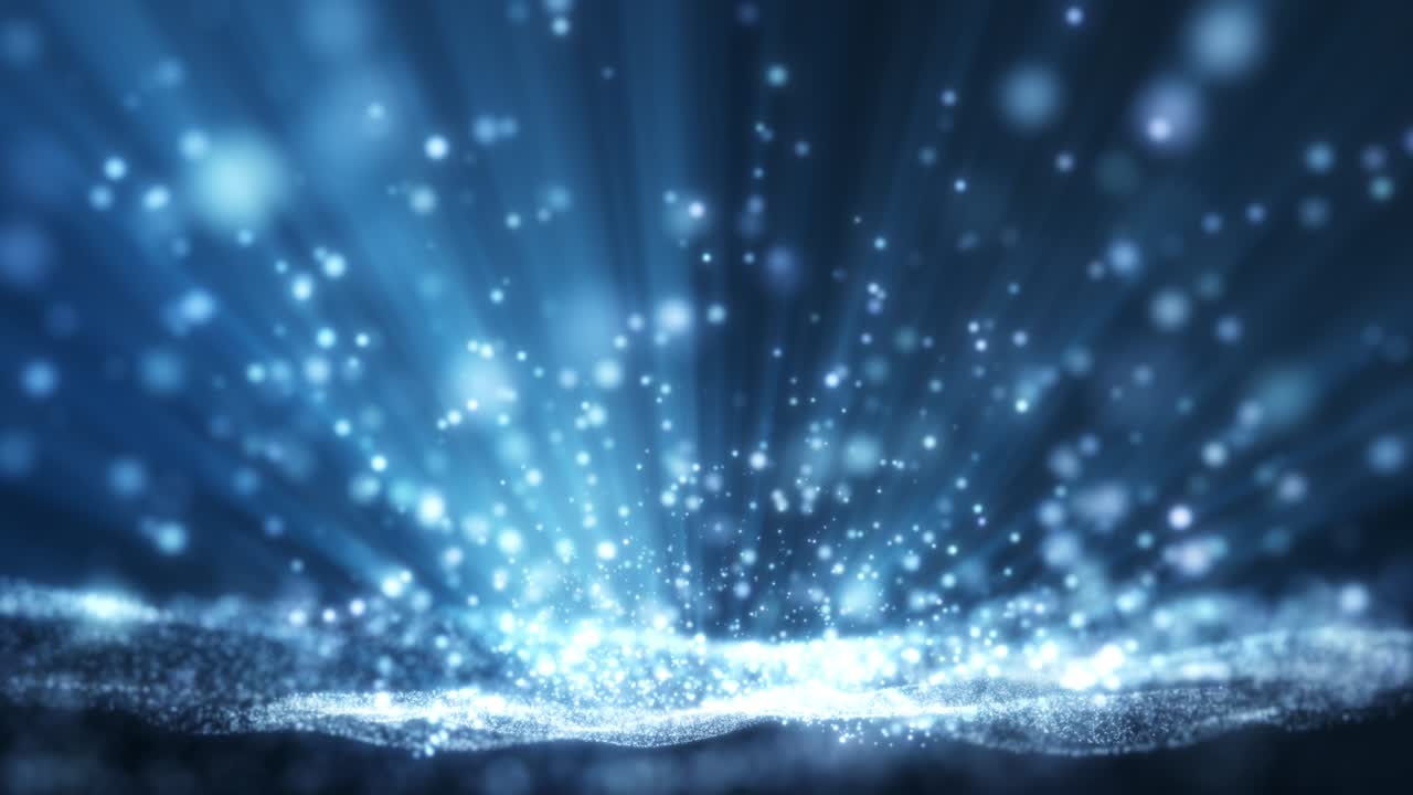 빛나는 파란색 입자와 빛나는 추상적인 배경 반이는 입자, 보케 효과.