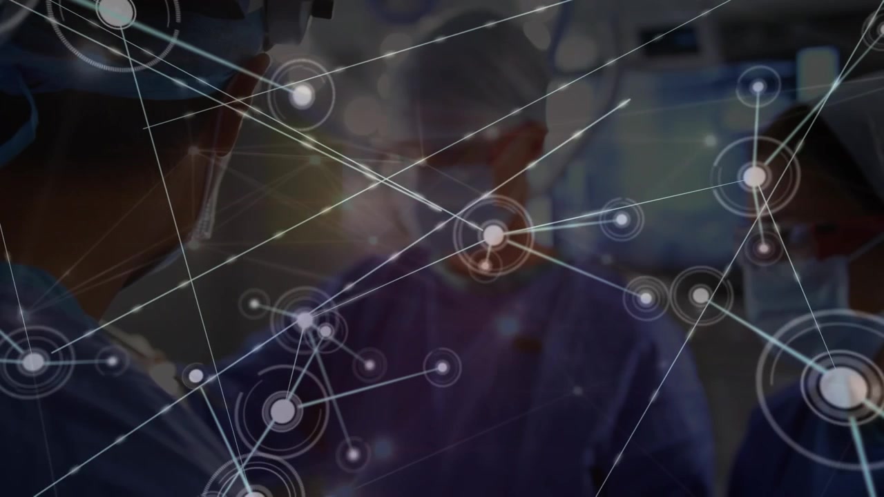 Surgeons Performing Operation with Digital Network Overlay