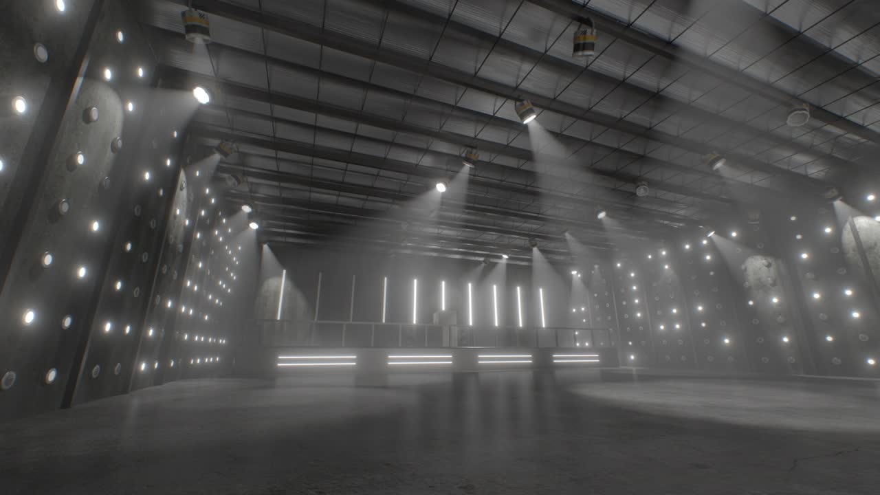 Flashing Lights in Abandoned Warehouse Rave Party Underground Venue - 4K Seamless VJ Loop Motion Background Animation