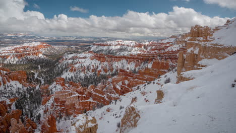 Time-Lapse,-Clouds-and-Shadows-Flowing-Above-Snowy-Winter-Landscape-of-Bryce-Canyon-National-Park,-Utah-USA