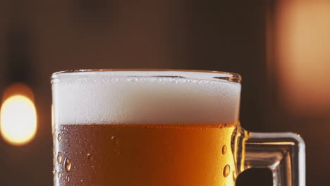close-up of a cold glass of beer