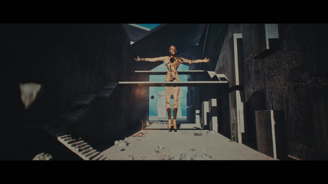 Giant Figure in a Desolate Sci-Fi Corridor