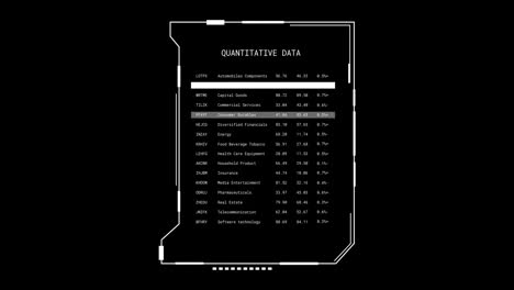 animation of flashing interface with quantitative data text processing on black background