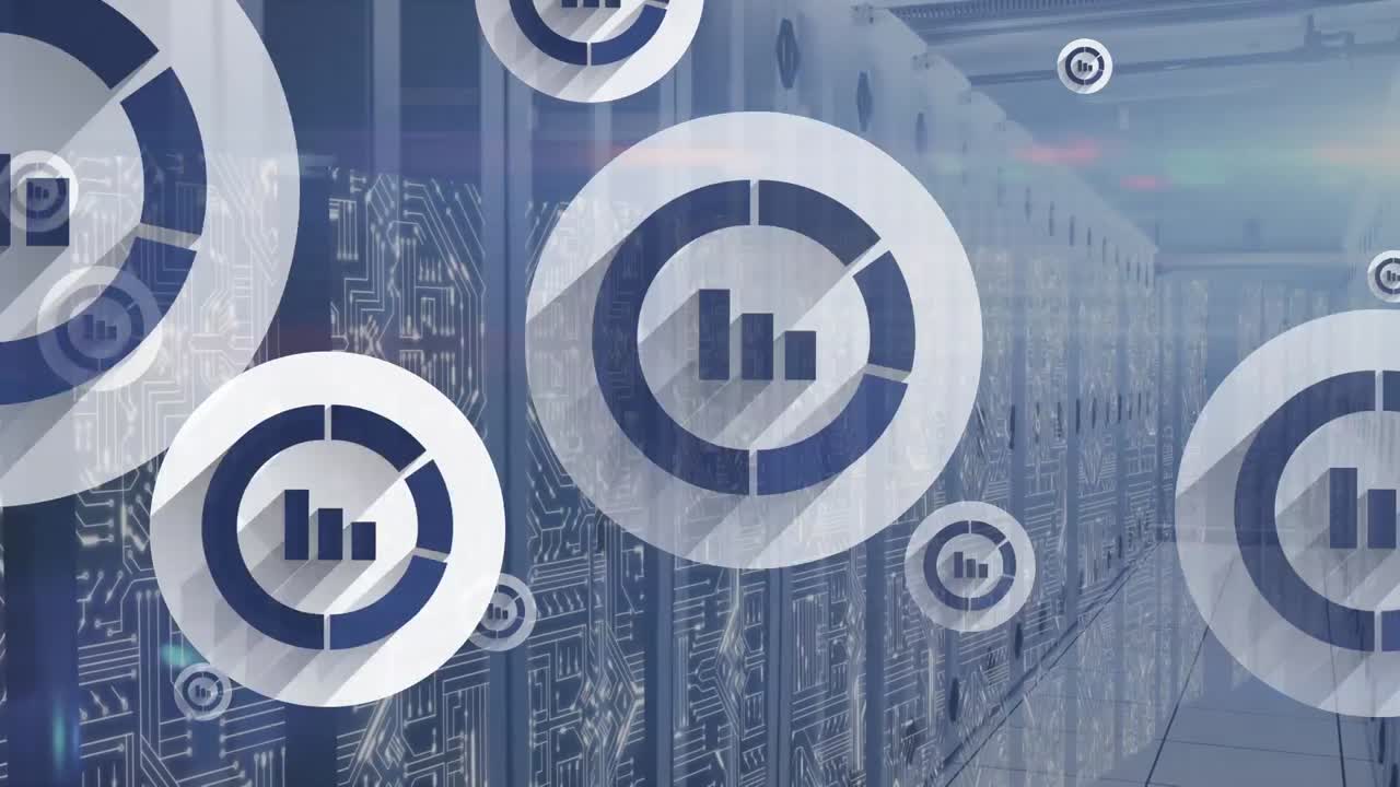 Animation of data processing over server room