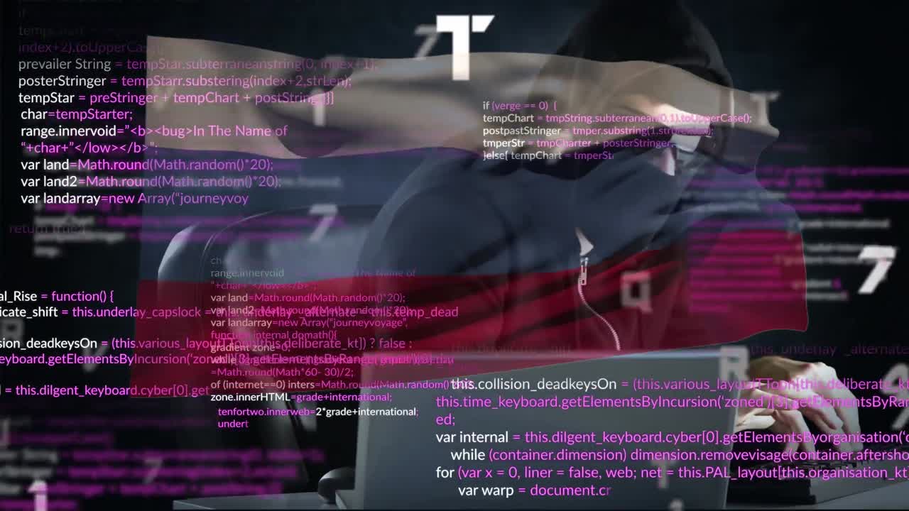 카우카스 남성 해커의 애니메이션 데이터 처리와 러시아  ⁇ 발