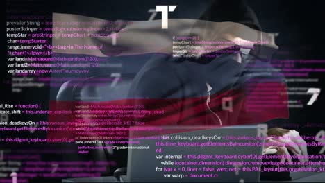 animación de un hacker caucásico sobre el procesamiento de datos y la bandera de rusia