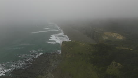 Foggy Coastline Cliffs and Ocean Waves