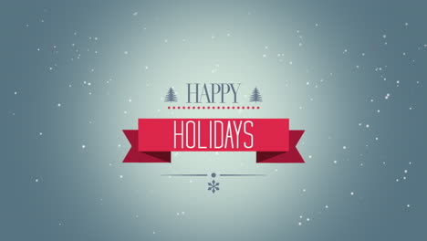 Happy-Holidays-with-fall-snowflakes-and-red-ribbon-in-blue-sky