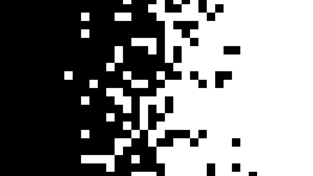 Effetto di transizione astratto con quadrati pixelati in bianco e nero