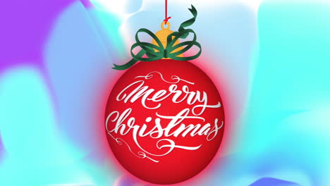 animation of merry christmas text on christmas bauble over blue shapes