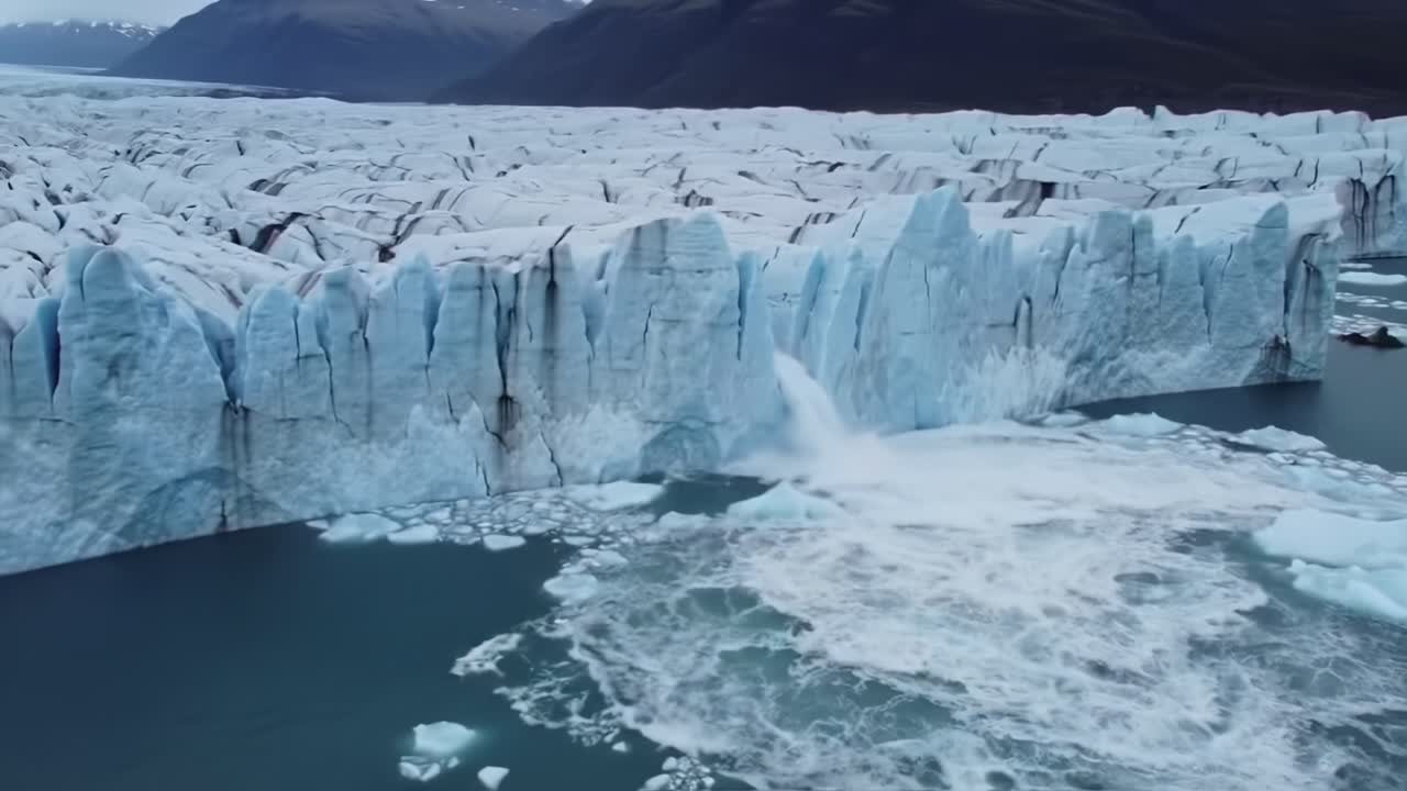 A Stunning Glacial Landscape Showcasing Majestic Icebergs and Melting Glaciers Seeping into the Serene Waters Below, a True Wonder of Nature's Power and Beauty