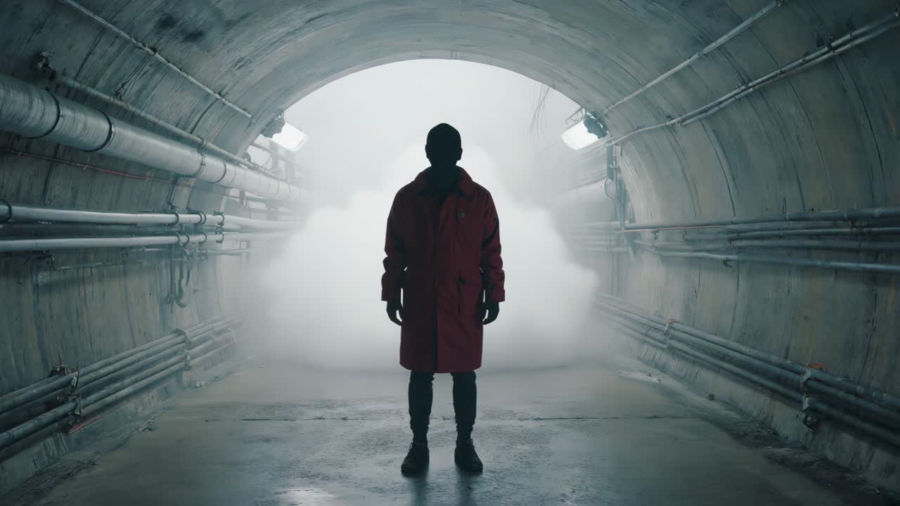 Person in a Tunnel with Smoke