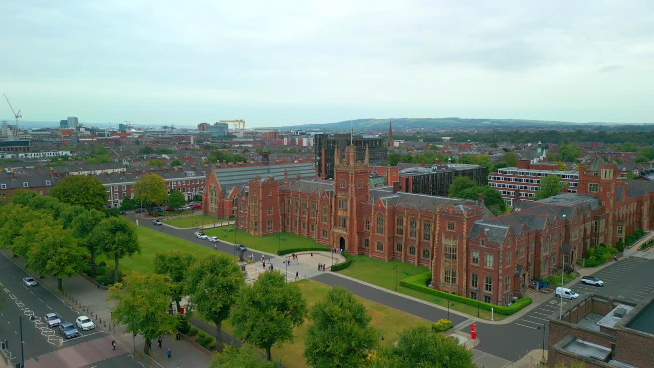 Rising aerial video of Queen's University, Belfast and the surrounding area. Produced in 4K, 60FPS and with Rec709 color