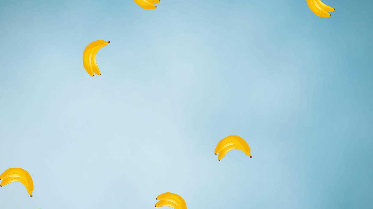 파란색 배경에 움직이는 바나나의 애니메이션
