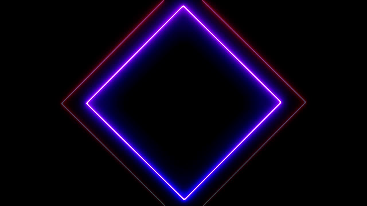 Cornice luminosa astratta al neon su sfondo nero. Animazione in loop di laser show. Video 4K.