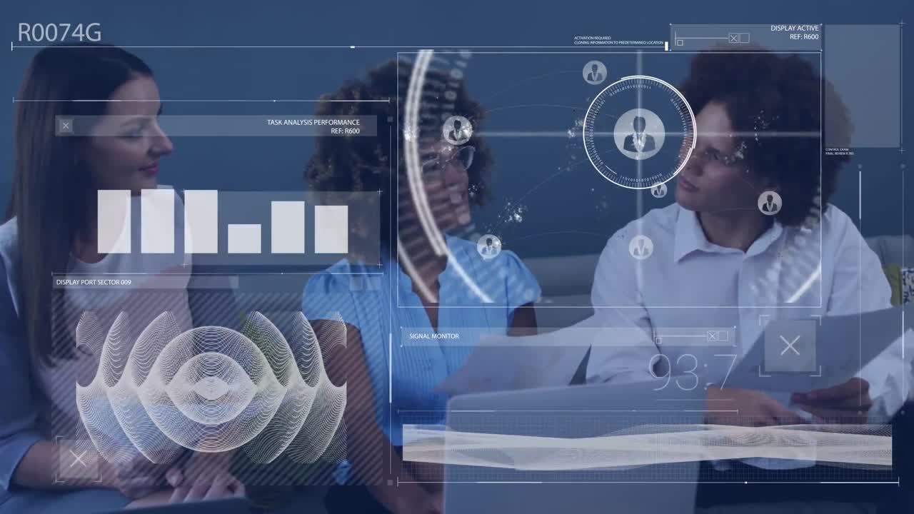 Animation of data processing over diverse business people