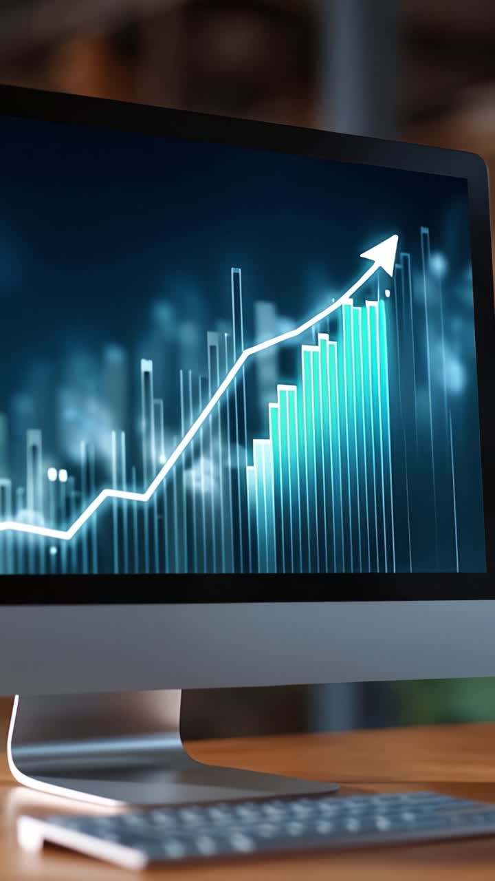 Visualizzazione di analisi digitali: un moderno monitor per computer che mostra un grafico statistico in crescita con colori vivaci, riflettendo crescita e approfondimenti sui dati.