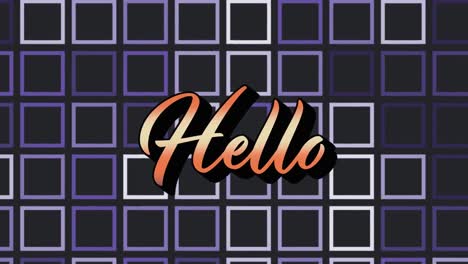 animation of hello text over squares on black background