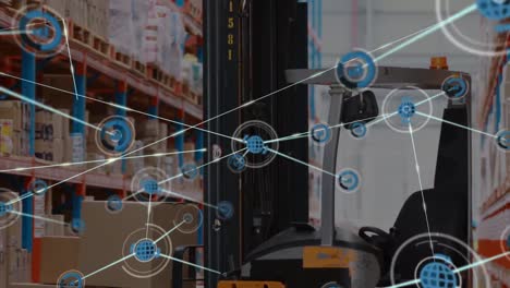 animation of network of connections over warehouse