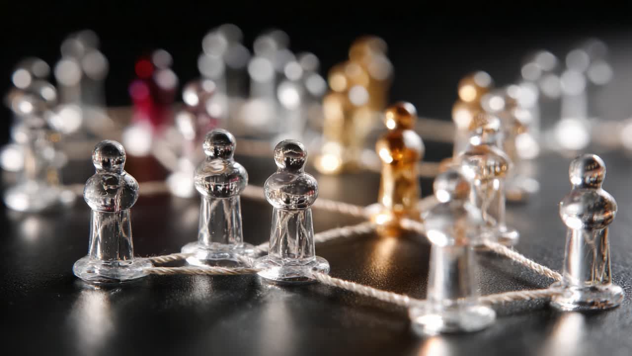 Intricate Assembly of Transparent Game Pieces on a Dark Surface, Highlighting Strategy and Connection in an Engaging Board Game Environment