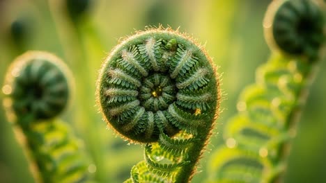 captivating spiral patterns of young fern fronds unveiled in a stunning natural setting, showcasing nature's intricate designs and vibrant greenery