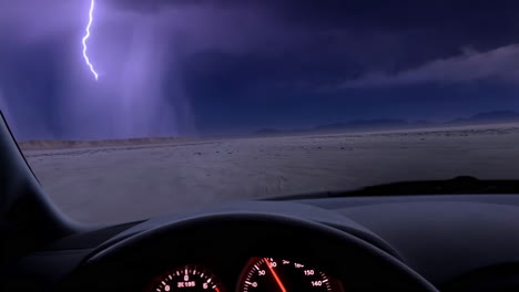 driving through a desert thunderstorm with lightning