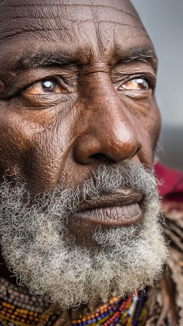 Un ritratto profondamente espressivo di un uomo anziano con tratti distintivi del viso e texture naturali che evidenziano saggezza ed esperienza di vita.