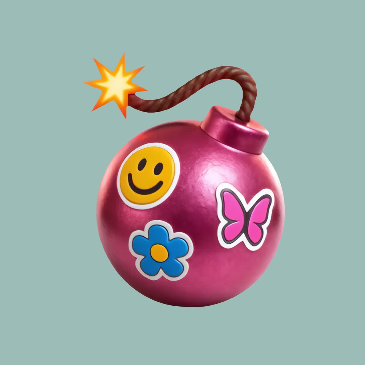 Decorative bomb with colorful stickers animation isolated asset, transparent 4K video, alpha