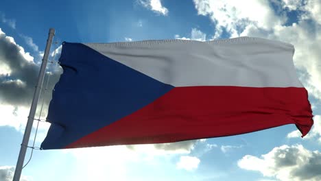 czech republic flag waving in the wind, blue sky background. 4k