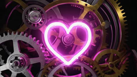 neon heart with mechanical gears