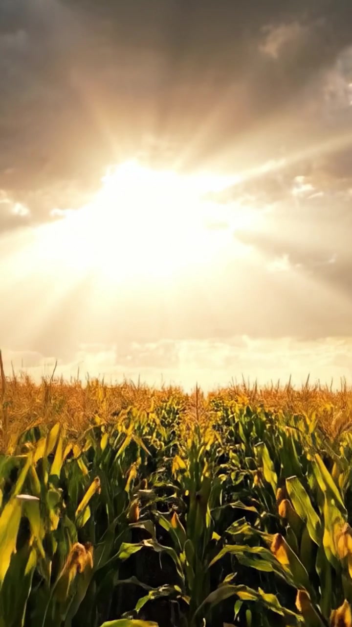 A Serene Sunset Over Golden Corn Fields: Capturing the Tranquilty of Farming Life in the Warm Glow of Evening Light