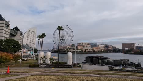 view over the port of yokohama minato in the city center