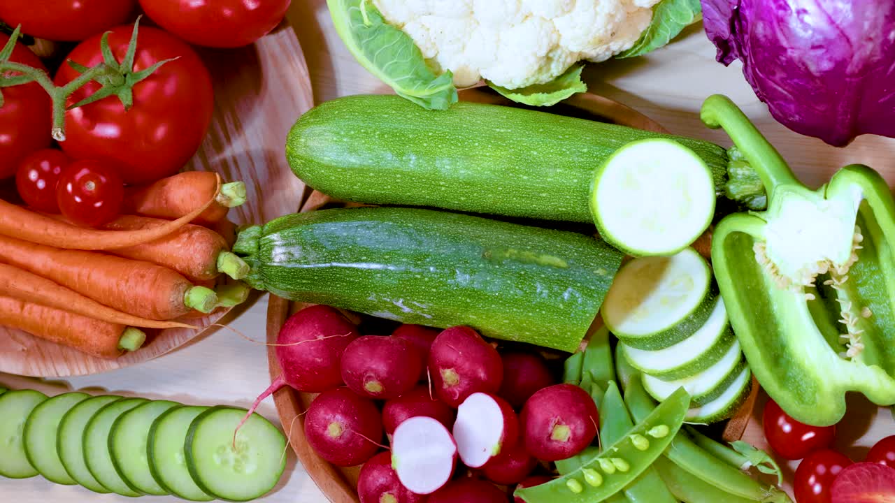 다양한 신선 한 채소 의 활기찬 전시