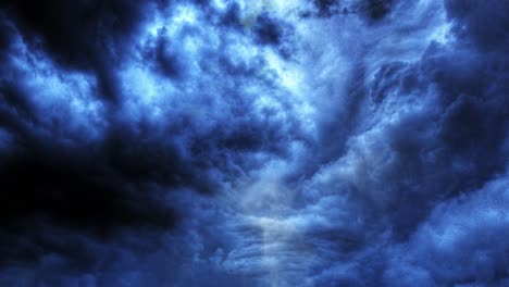 a dark blue cloud with a thunderstorm that flashed inside