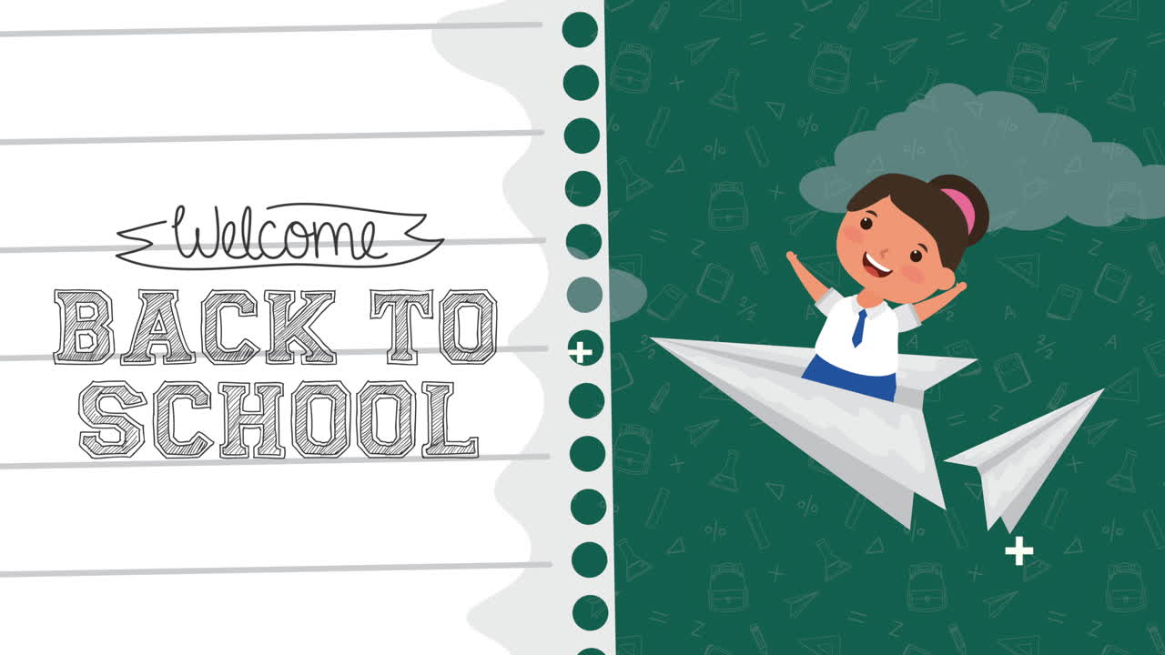 종이 비행기에서 날아다니는 소녀와 함께 학교 시즌으로 돌아갑니다.