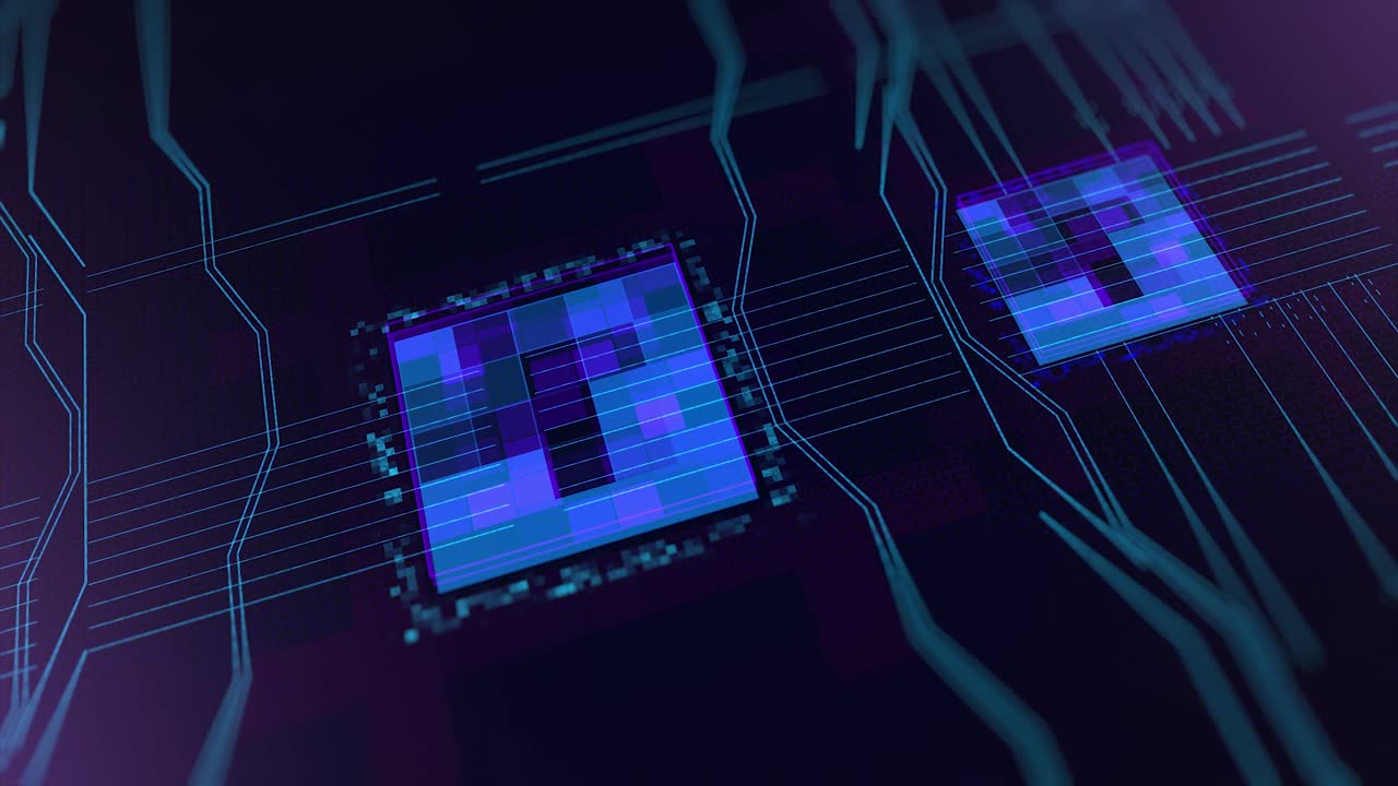 primer plano de un microchip futurista