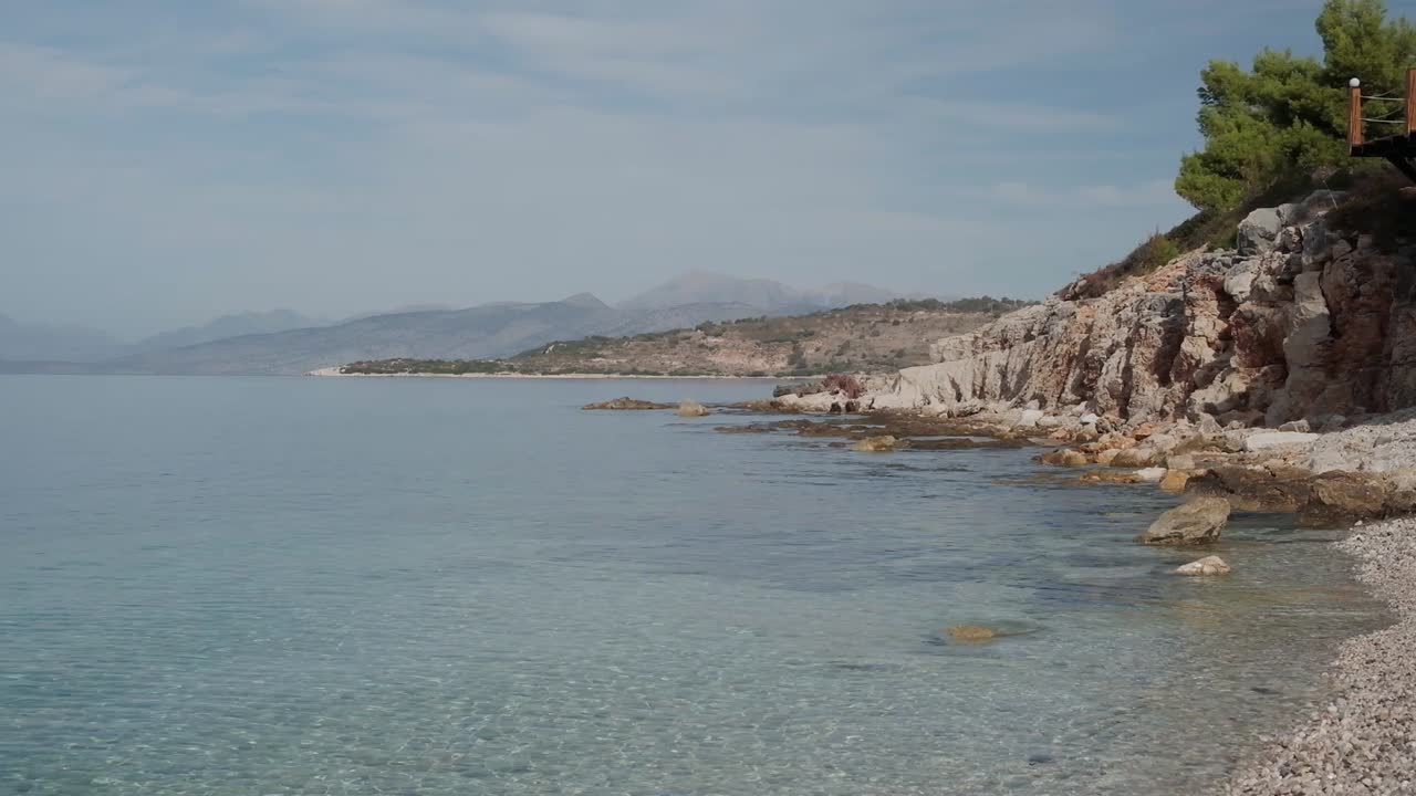 Ionian sea coastline on the Albanian Riviera in Ksamil Beach