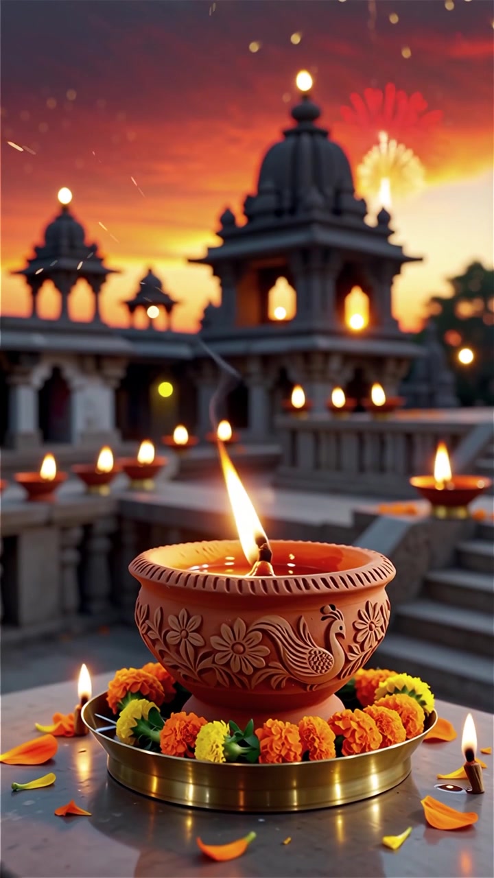Diwali Festival Background with Lanterns and Traditional Diyas Decorations